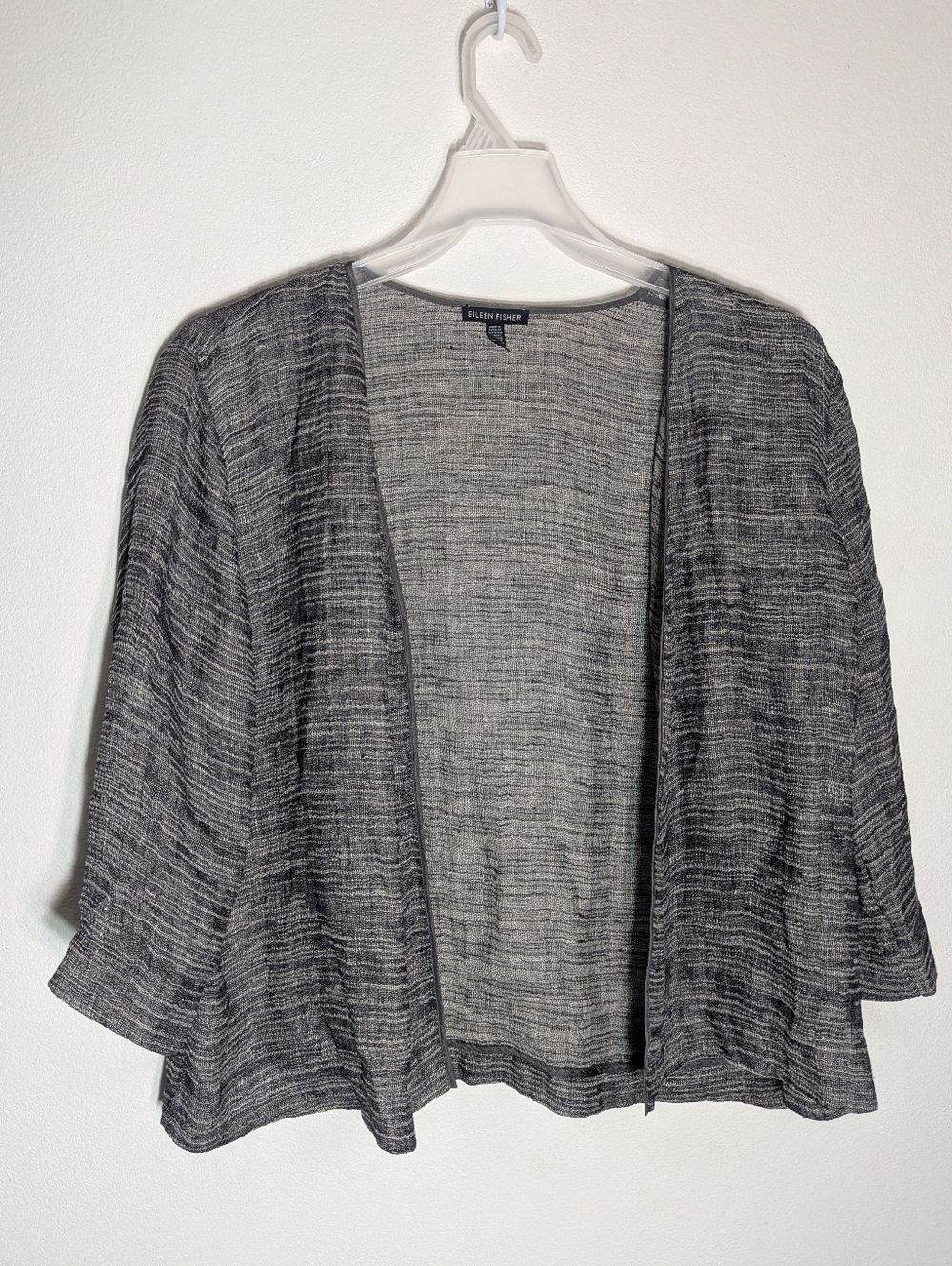 Eileen Fisher Womens Cardigan Blazer Linen Silk Beige Quiet Luxury Neutral Large